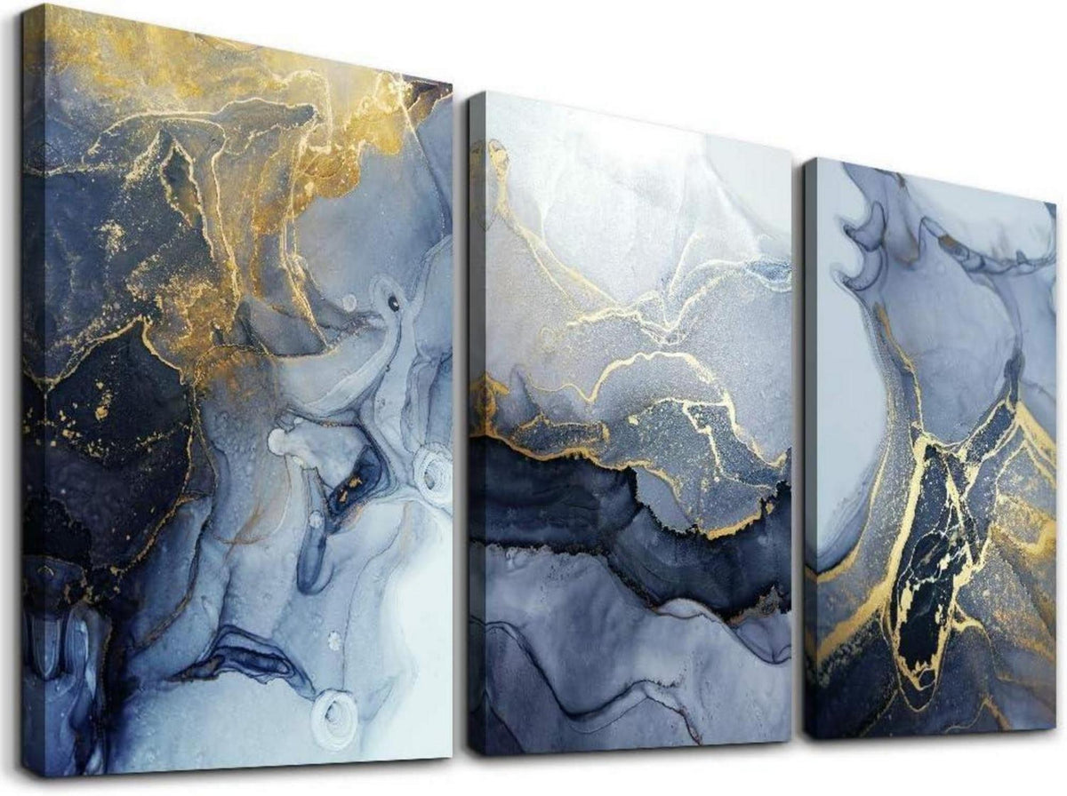 Abstrakte Wandbilder Blau Gold Marmorstruktur 40x30cm