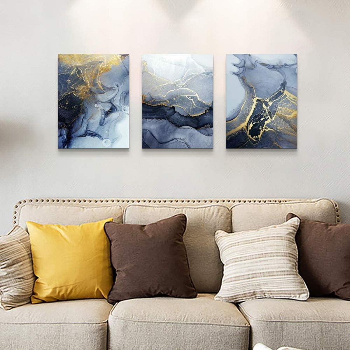 Abstrakte Wandbilder Blau Gold Marmorstruktur 40x30cm