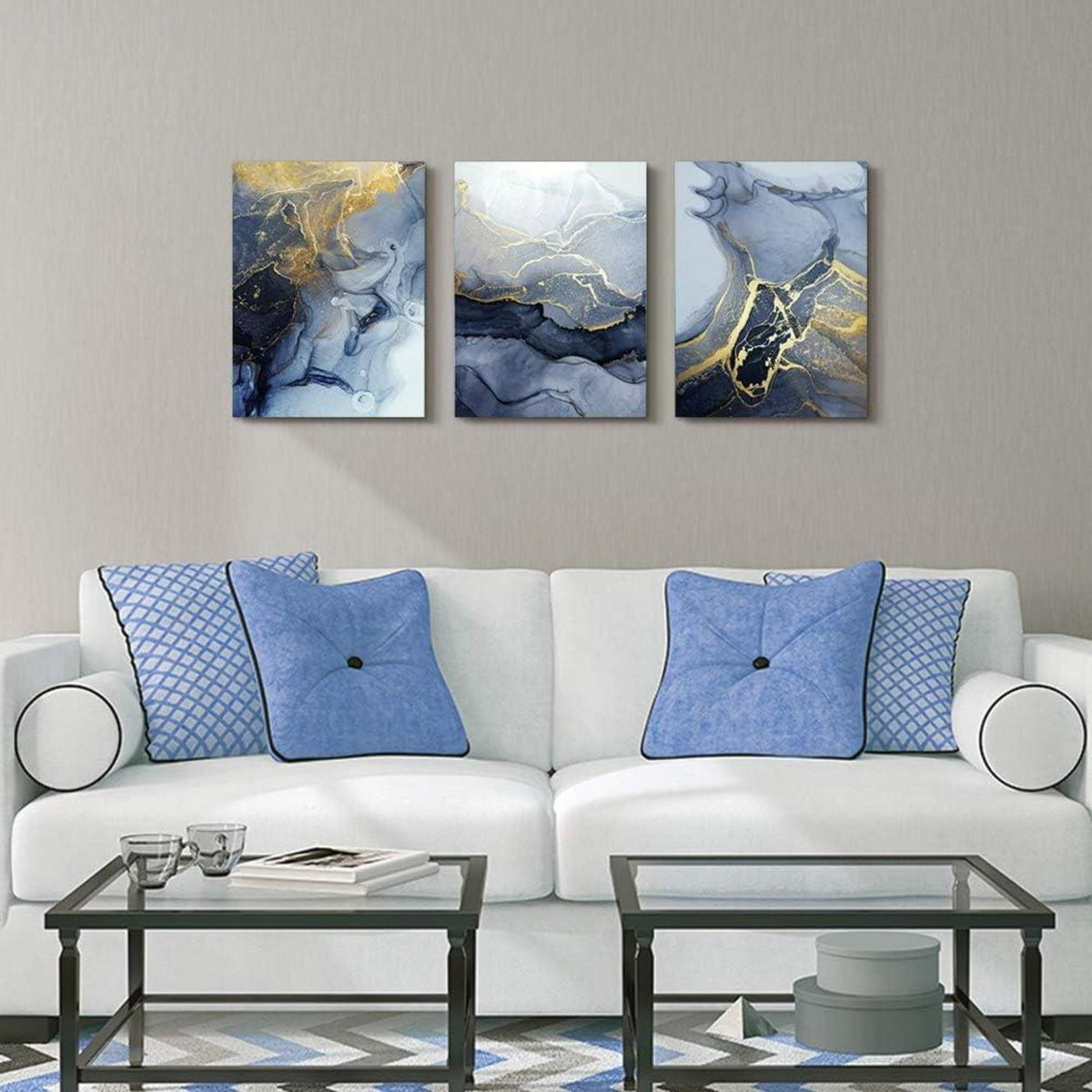 Blau Gold Marmorstruktur Wandbilder 40x30cm Wohnzimmer Moderne Kunst