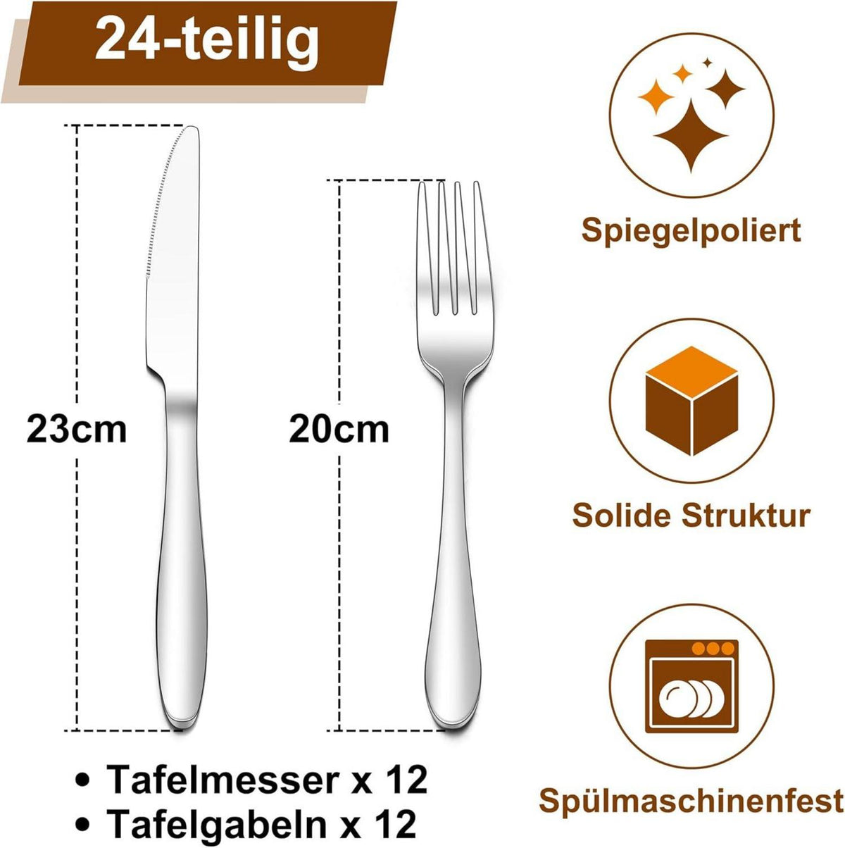 Joyfair Steakbesteck Set Edelstahl 24-teilig für 12 Personen