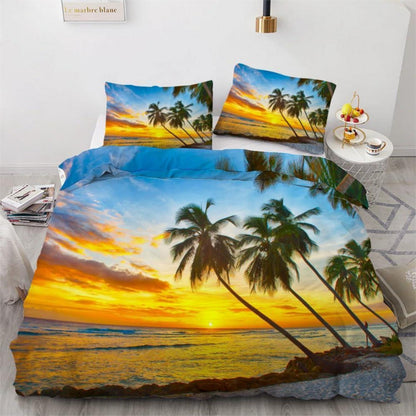 Bettwäsche Set Palme 220x240 cm | 3-teilig, Mikrofaser, 3D-Motiv