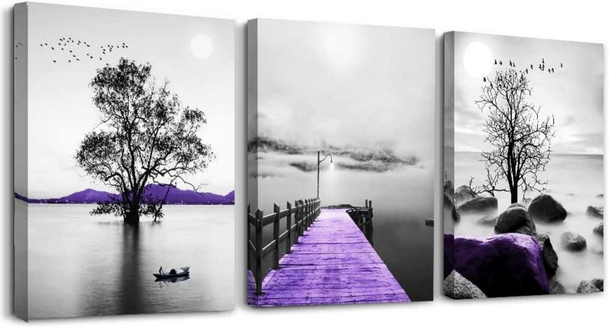 Bild Schwarz Weiß Großer Baum See Wandbilder Natur Lila 40 x 30 cm