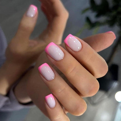 Kurze Eckige Acryl Nägel Weiß Rosa French Press On Nails