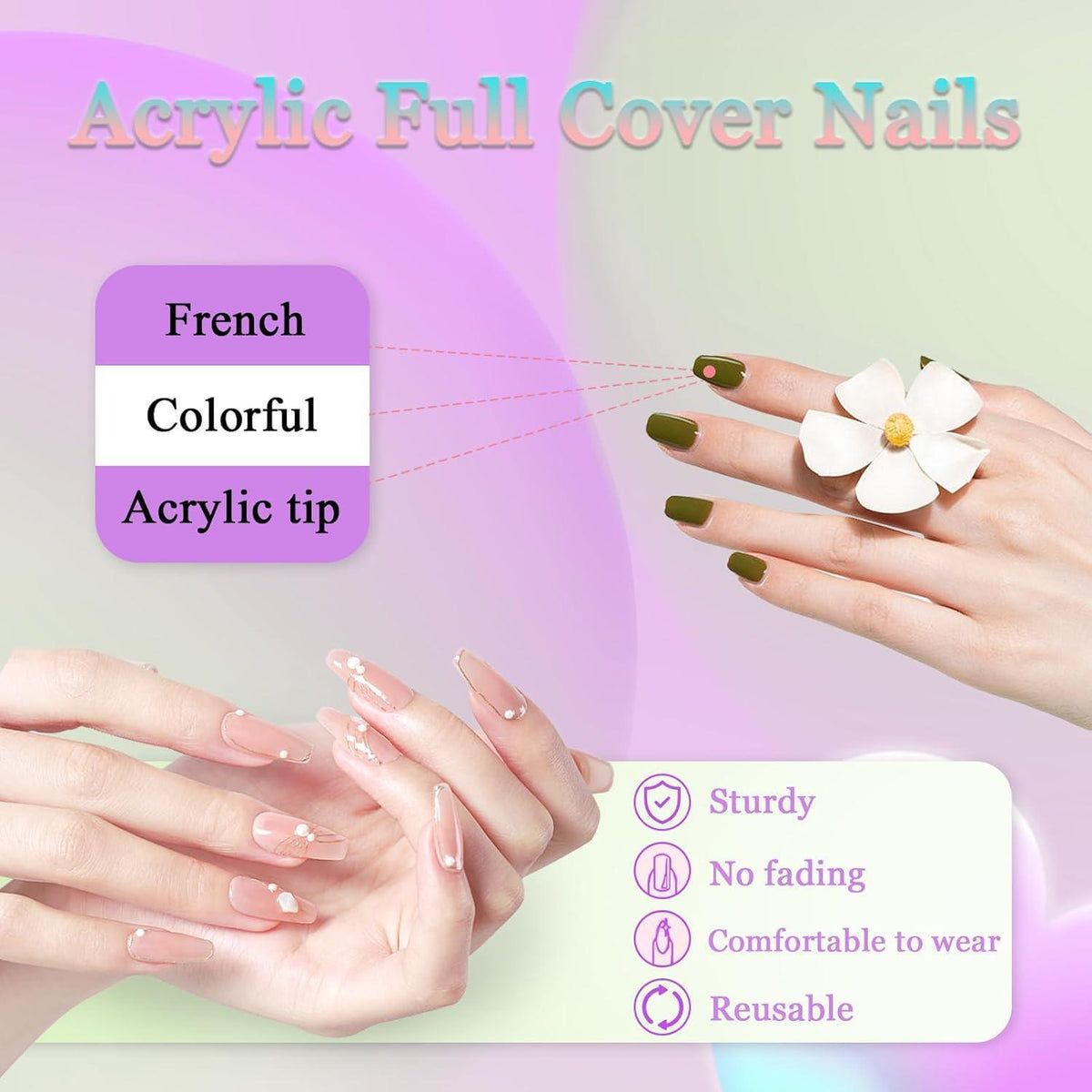 Kurze Eckige Acryl Nägel Weiß Rosa French Press On Nails
