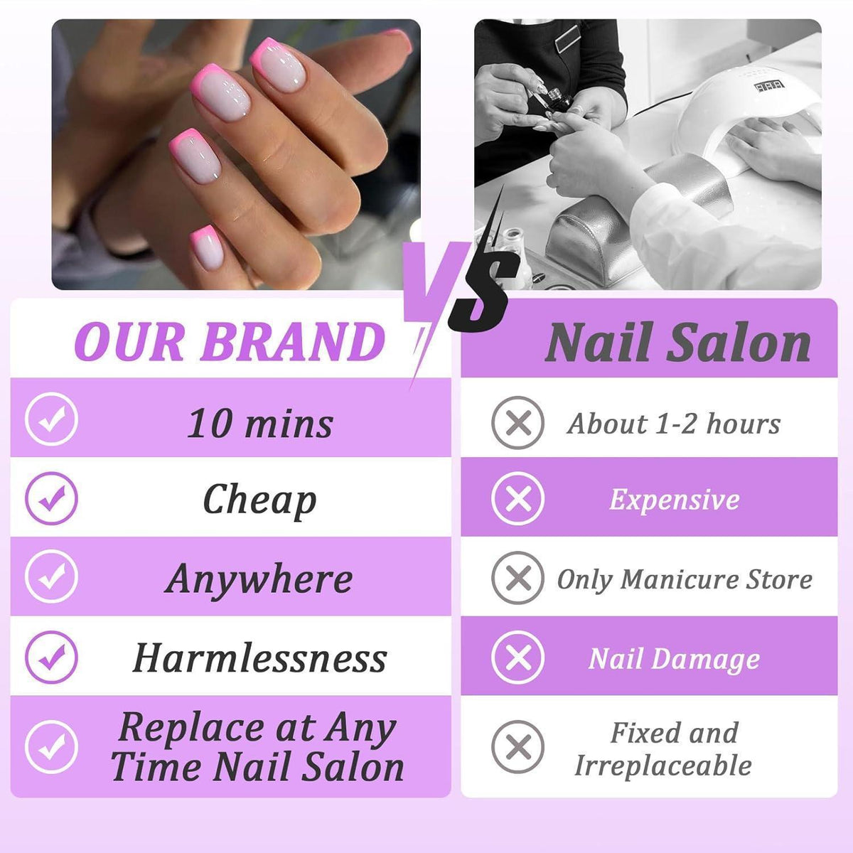 Kurze Eckige Acryl Nägel Weiß Rosa French Press On Nails