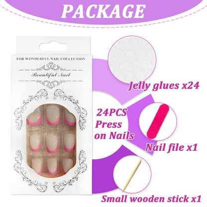 Kurze Eckige Acryl Nägel Weiß Rosa French Press On Nails