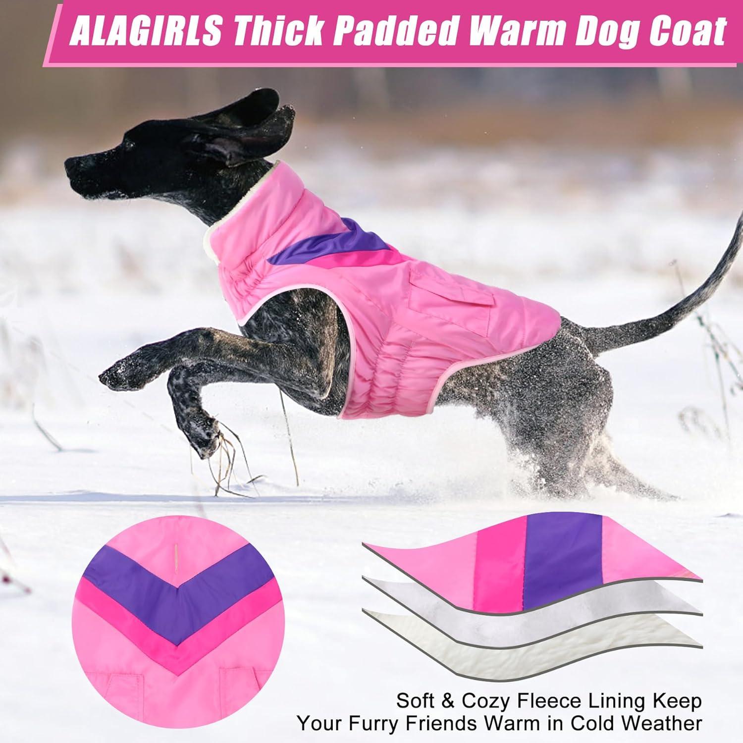 Hundemantel für große Hunde warm wasserdicht mit Klettverschluss & hohem Kragen - XXL Pink