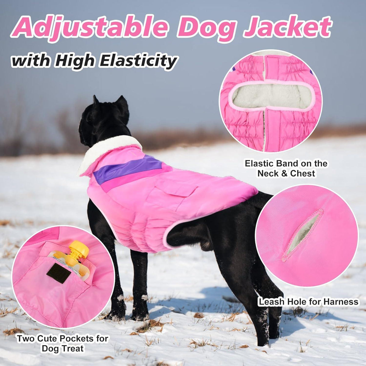 Hundemantel Winterjacke für Große Hunde Warm Klettverschluss XXXL Rosa