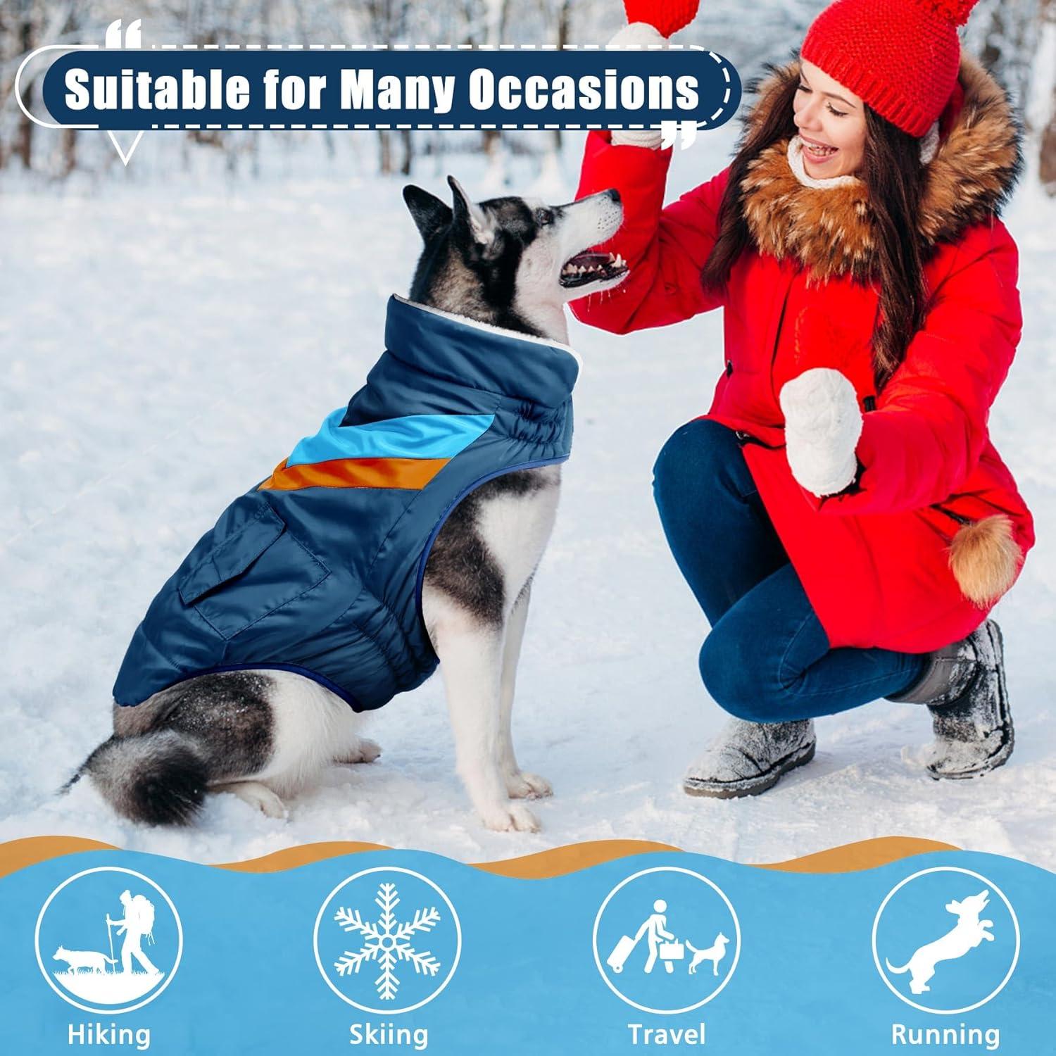Hundemantel Winterjacke Große Hunde Kragen Baumwolle Warm Klett XL Marineblau
