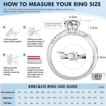 Solitär Verlobungsring Damen Moissanite 1-2 Karat VVS1 D 925