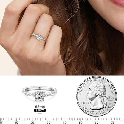 Solitärring Damen Moissanite 1-2 Karat VVS1 D 925 Silber Twist Band