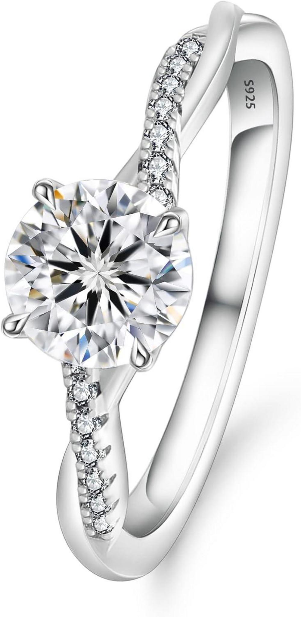 Solitär Verlobungsring Damen Moissanite 1-2 Karat VVS1 D 925 Silber Weißgold