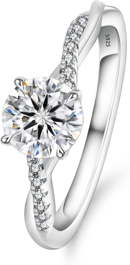 Solitär Verlobungsring Damen Moissanite 1-2 Karat VVS1 D 925 Silber Weißgold