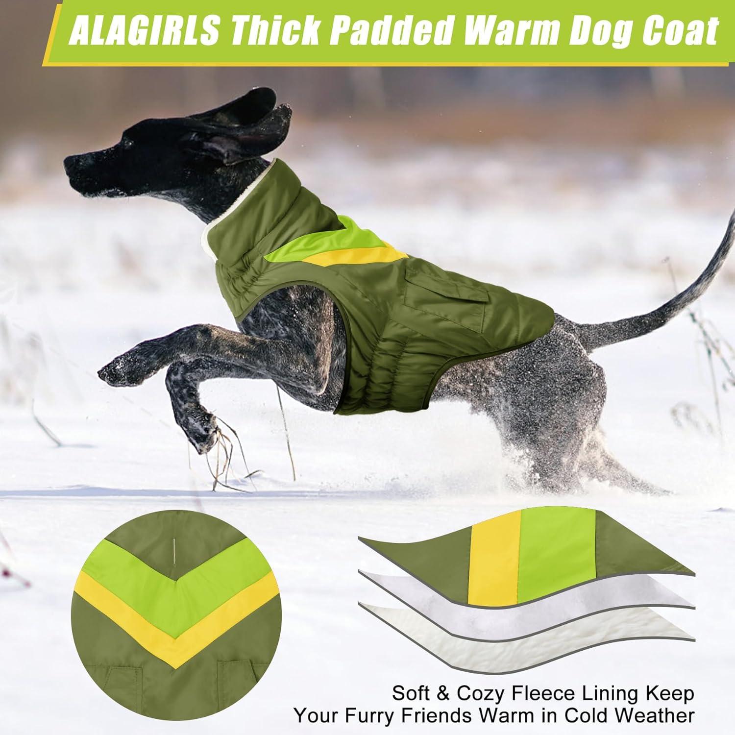 Hundemantel Winter Warm Medium Hundejacke mit Klettverschluss ALADC1104-ArmyGreen-M