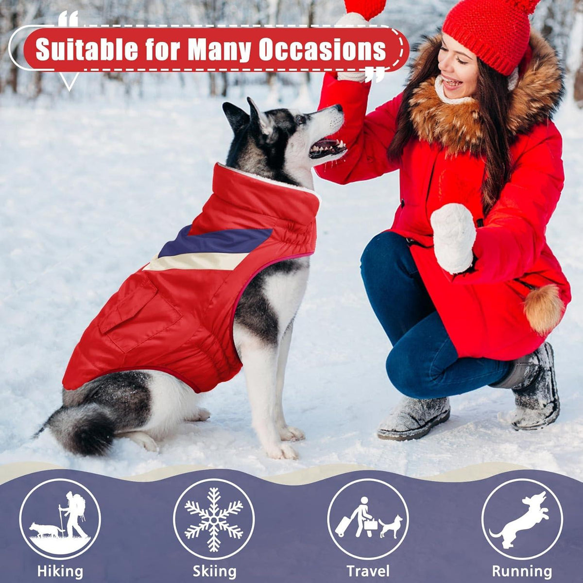 Hundemantel Winterjacke Große Hunde Warm Kragen Baumwolle Rot XL