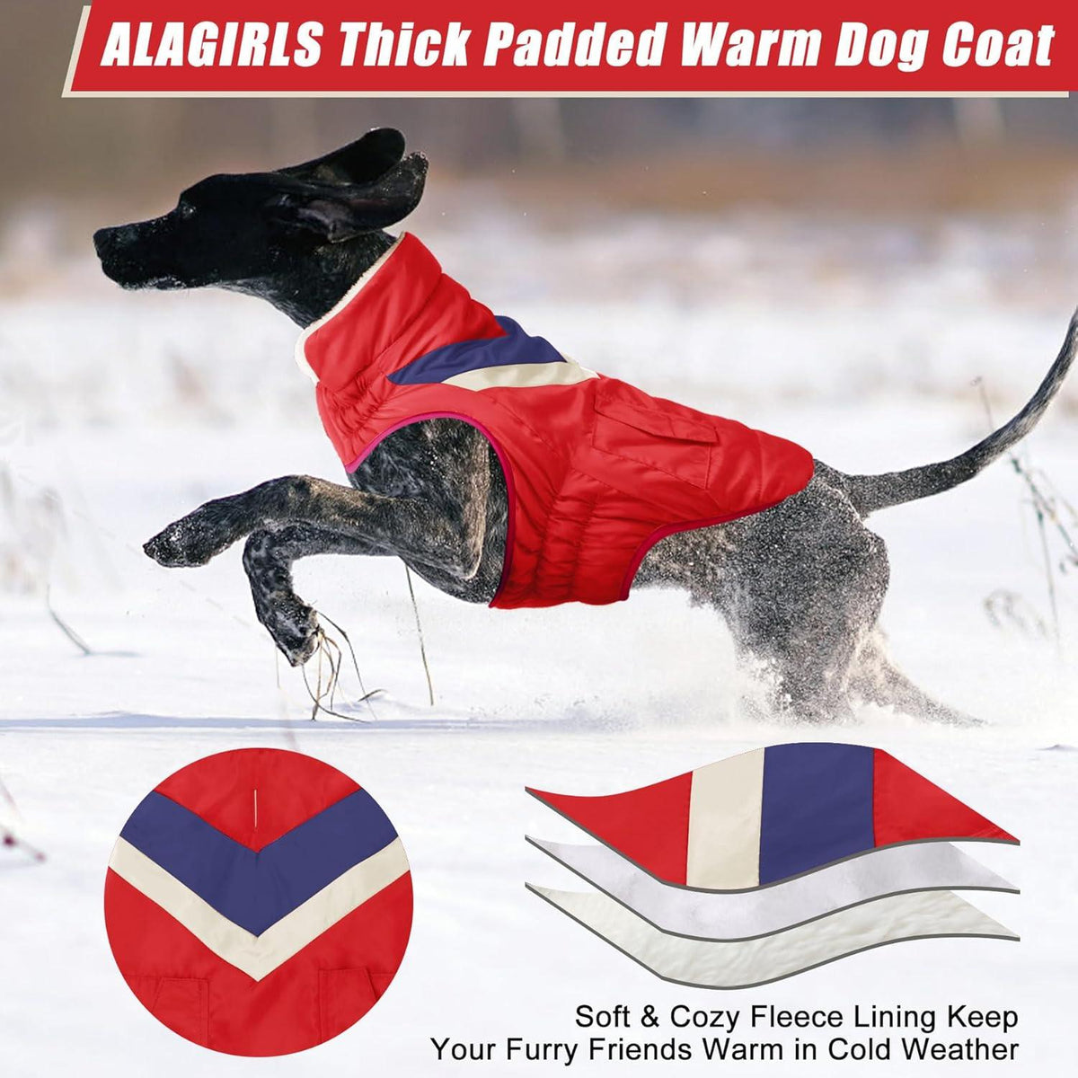 Hundemantel Große Hunde Warm Kragen Winter Baumwolle ALADC1104 Rot