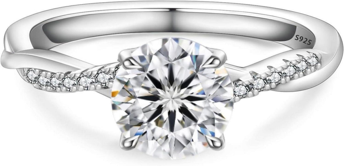 Solitär Verlobungsring Moissanite Damen 1-2 Karat VVS1 D 925 Silber
