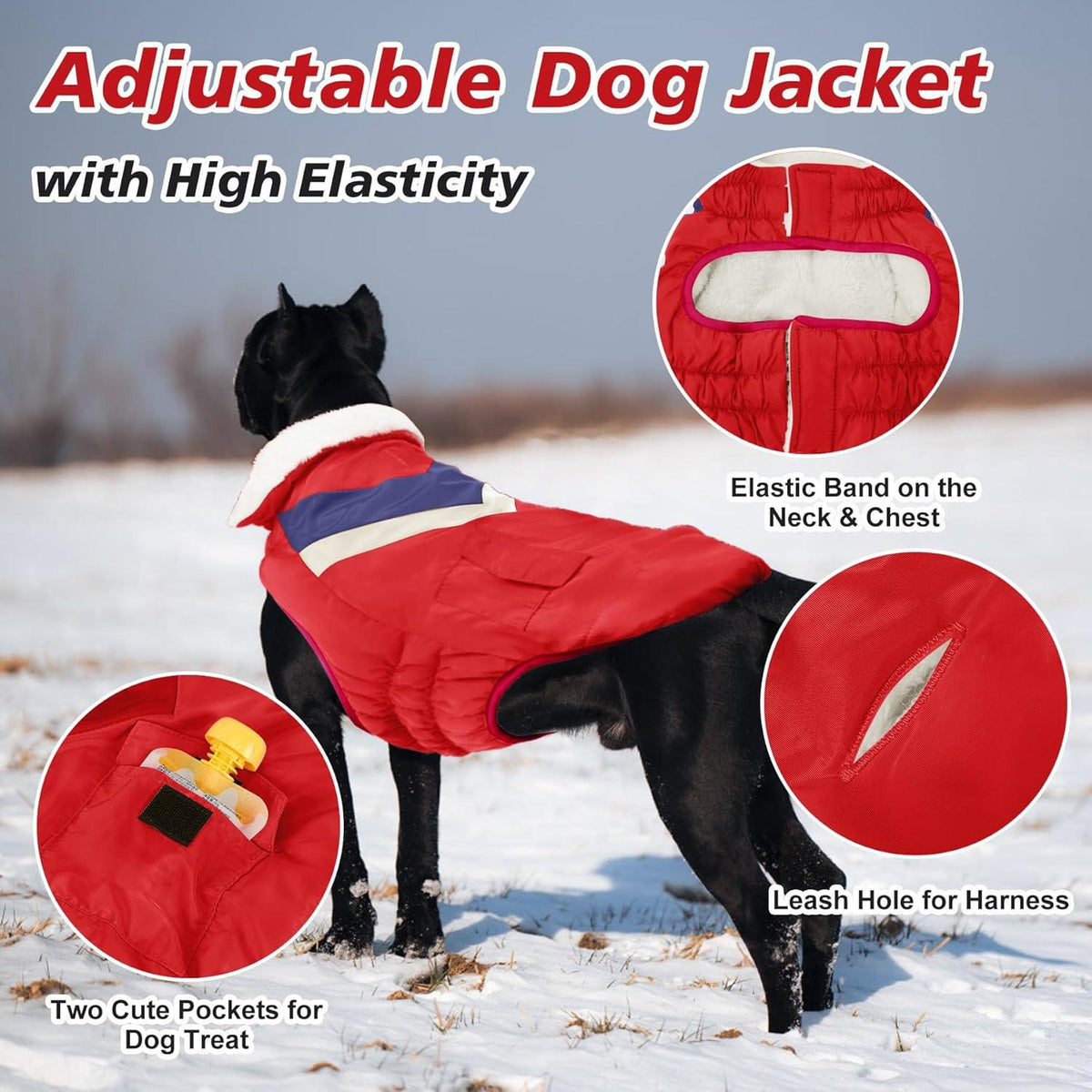 Hundemantel Winter Warme Hundejacke Große Hunde mit Klettverschluss Rot XXL