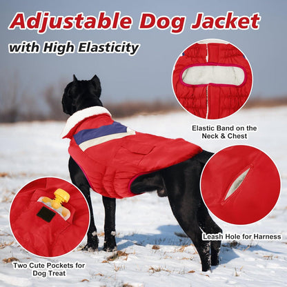 Hundemantel Winter Warme Hundejacke Große Hunde mit Klettverschluss Rot XXL