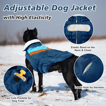 Hundemantel Winter Warm Kragen Hundejacke Klettverschluss Taschen Marineblau