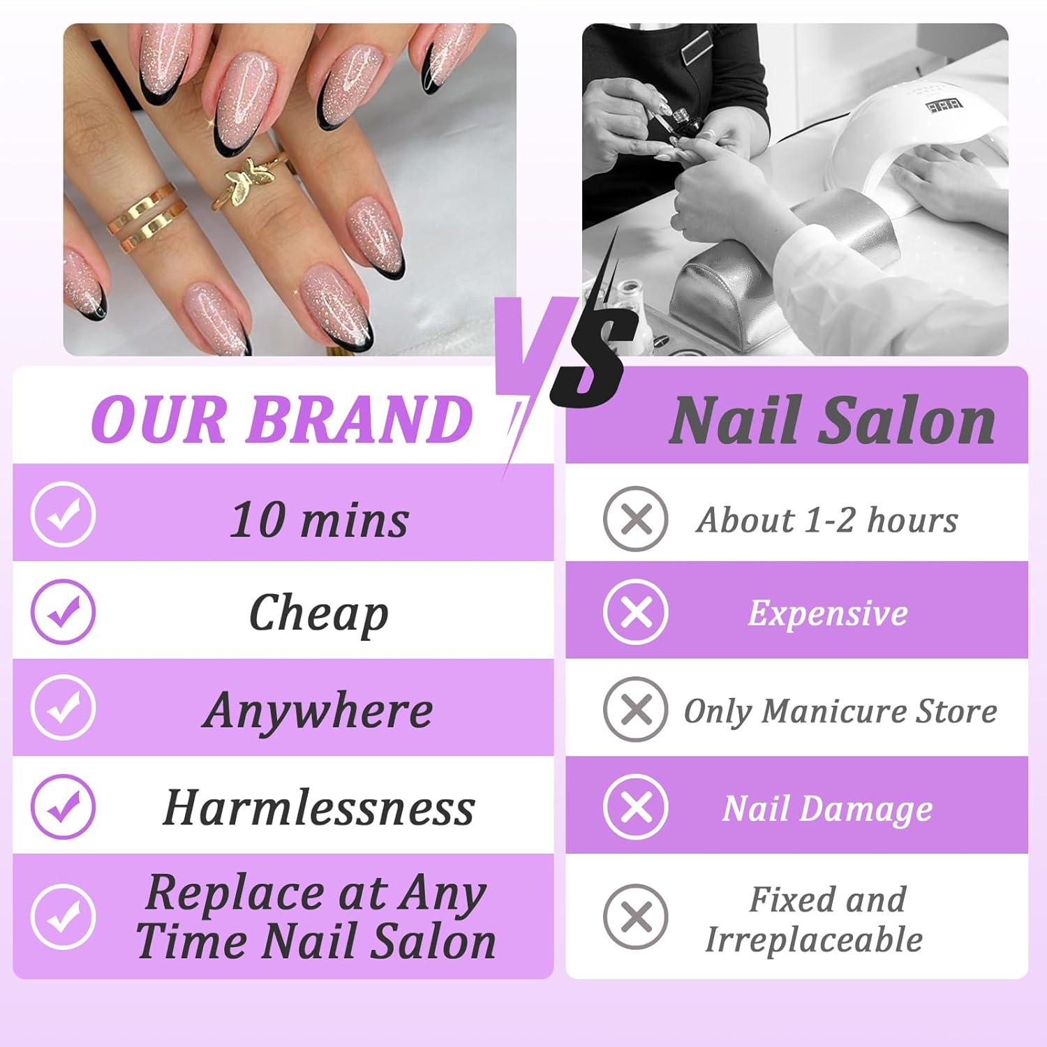24 Stück Französische Schwarz Glänzend Kunstnägel Press on Nails mit Nagelkleber
