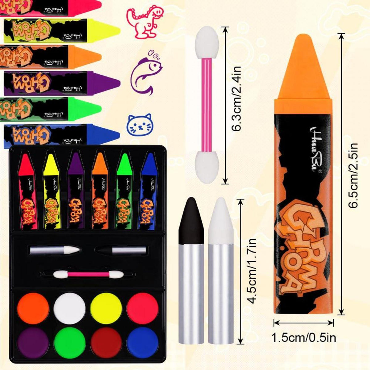 Kinderschminke Set 16 Farben Neon UV Bodypainting
