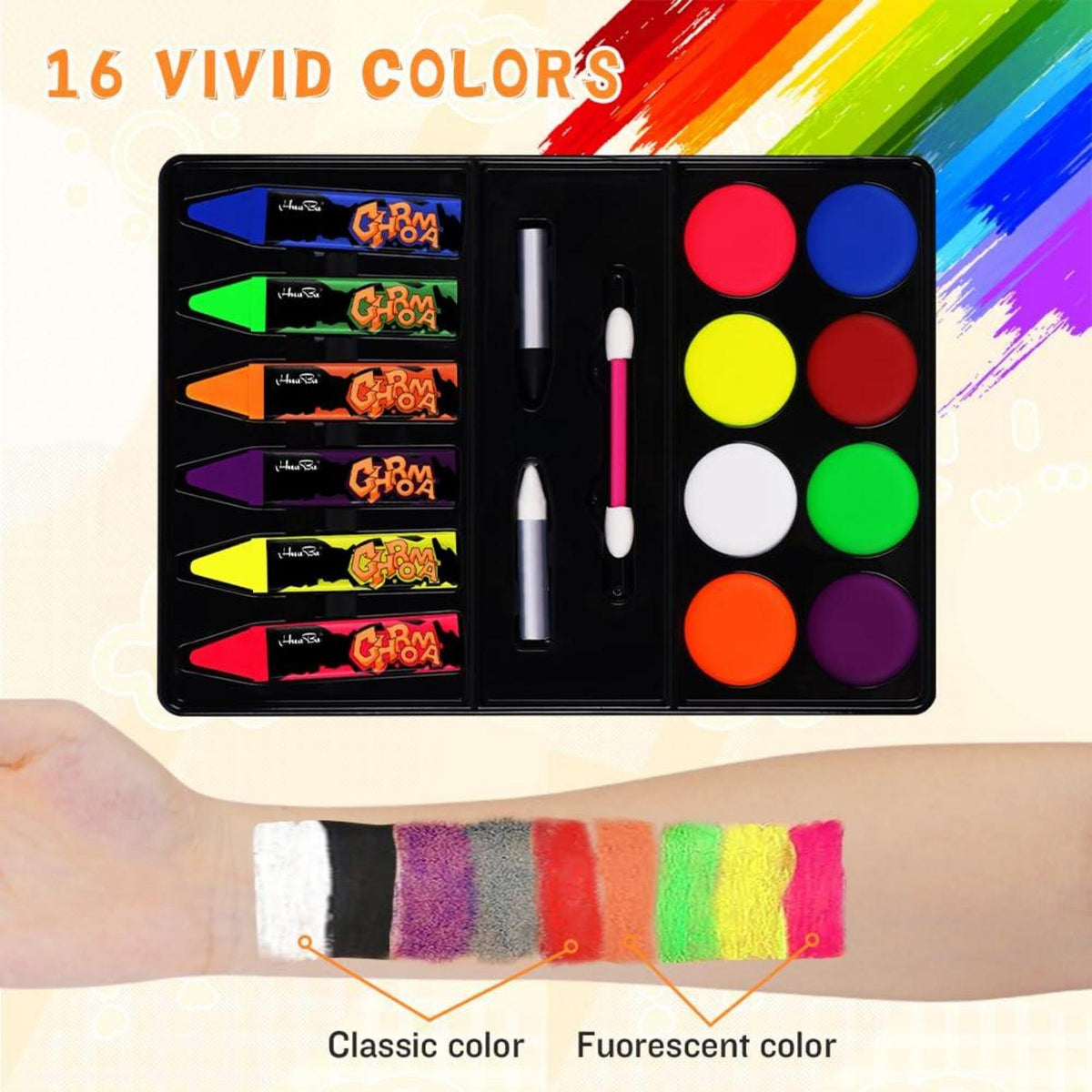 Kinderschminke Set Schminkstifte Bodypainting Neon UV Schminkfarben