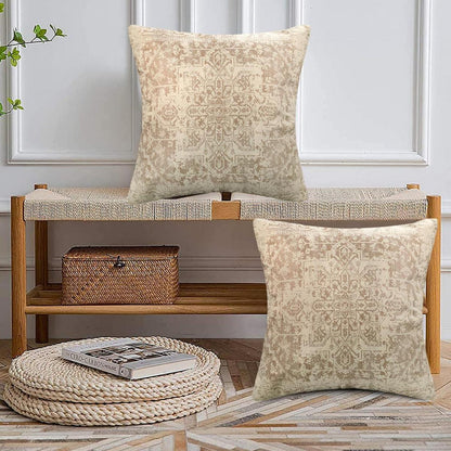 Boho Kissenbezüge 50x50 cm - 2er Set, Beige, Exotische Muster