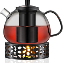 Teekanne 1500ml Glas mit Stövchen & Edelstahl-Sieb, Schwarz