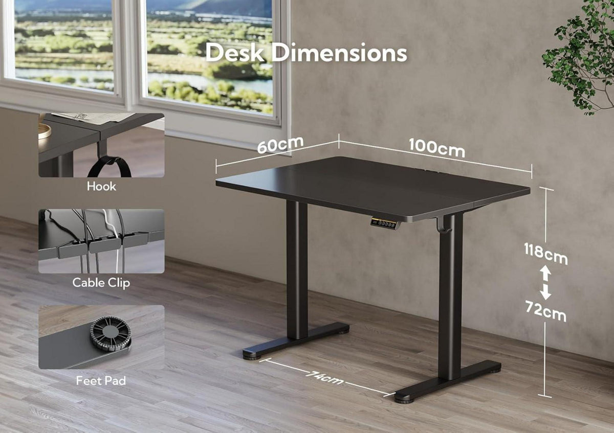 Höhenverstellbarer Schreibtisch Elektrisch 100x60 cm Schwarz