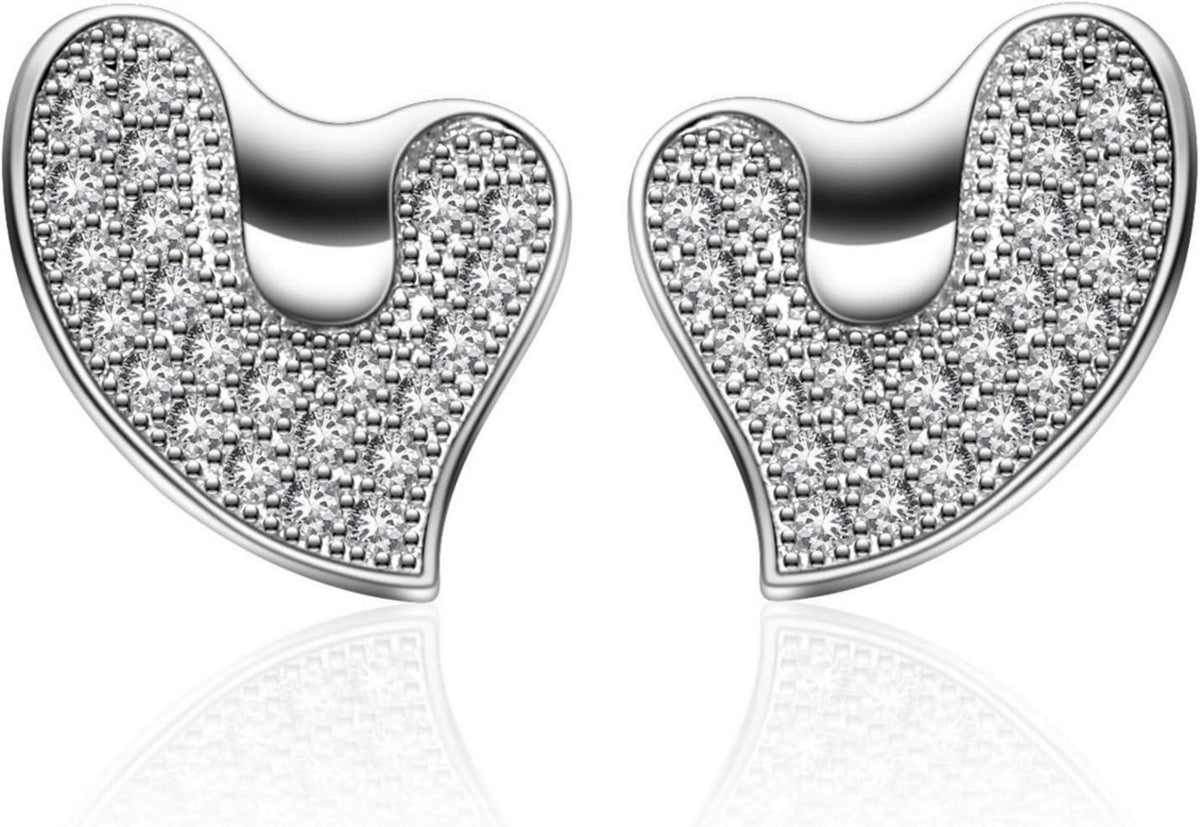 Schmuckset 925er Sterlingsilber Herz-Anhänger Ohrringe 5A-Zirkonia