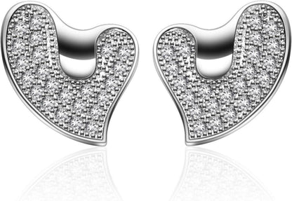 Schmuckset 925er Sterlingsilber Herz-Anhänger Ohrringe 5A-Zirkonia