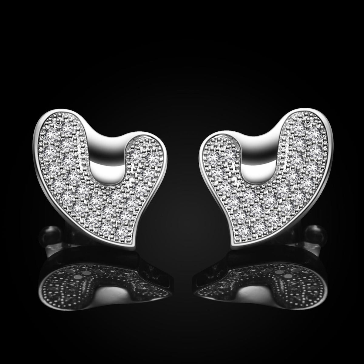 Schmuckset 925er Sterlingsilber Herz-Anhänger Ohrringe 5A-Zirkonia