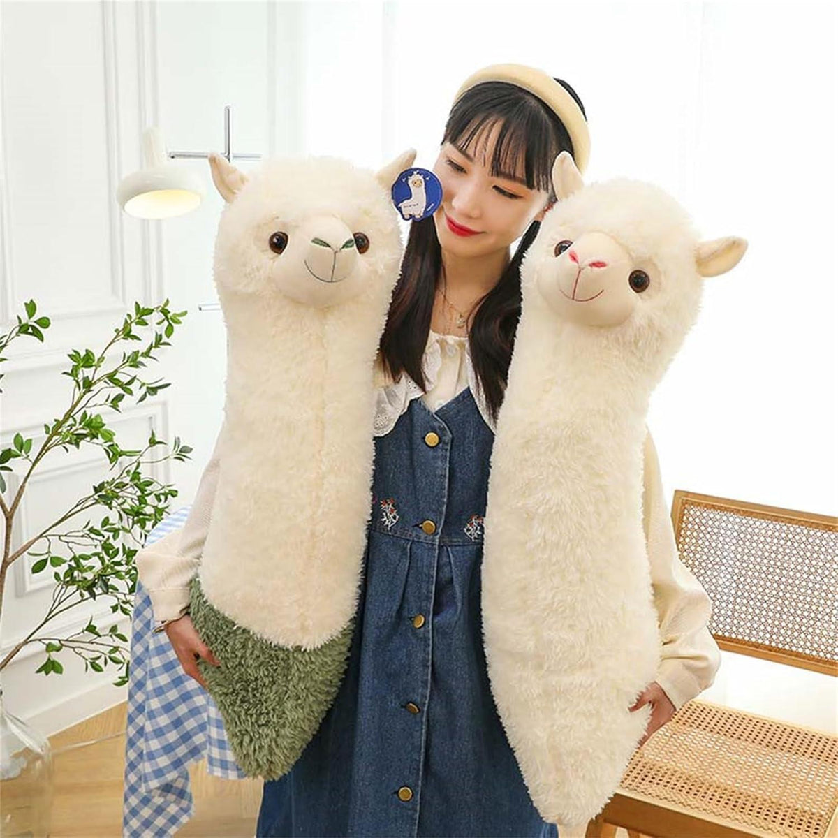 XXL Alpaka Kuschelkissen - Weiß 70cm - Weiches Plüschtier Geschenk