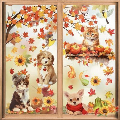 Herbst Fensterbilder 9 Blatt – Thanksgiving Deko Aufkleber