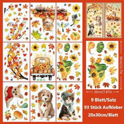 Herbst Fensterbilder 9 Blatt – Thanksgiving Deko Aufkleber