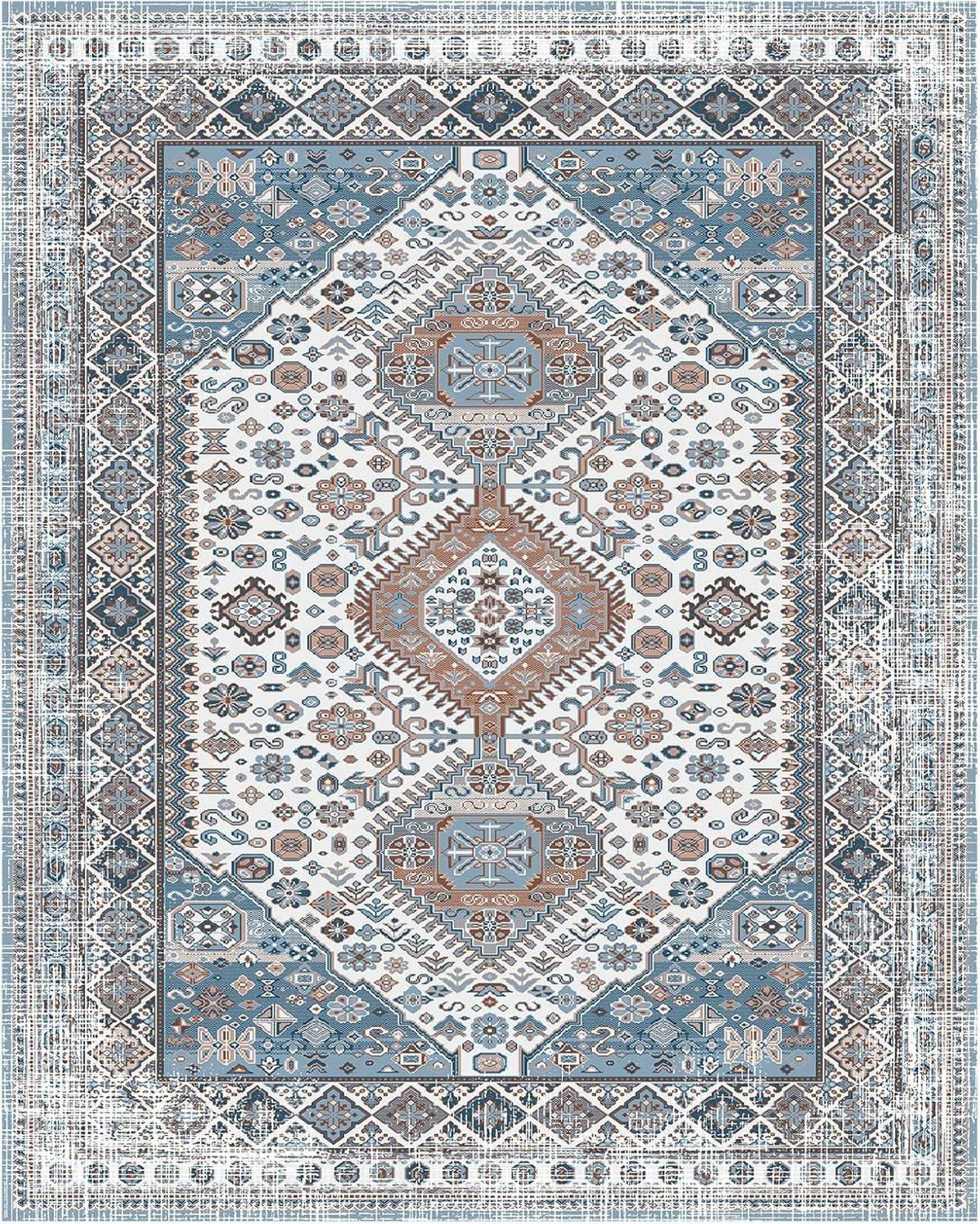 Waschbarer Teppich Wohnzimmer rutschfest Orientalisch Blau 80x150 cm