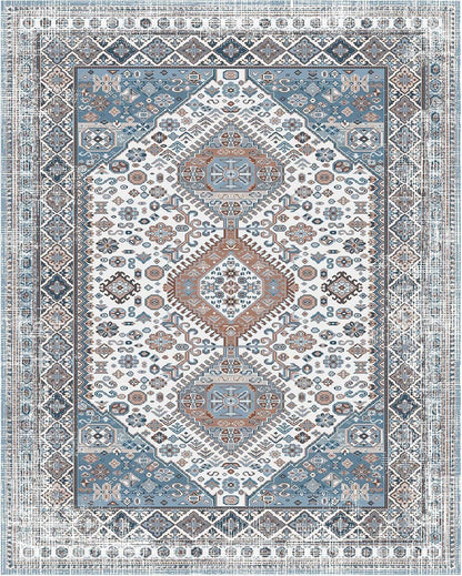 Waschbarer Teppich Wohnzimmer rutschfest Orientalisch Blau 80x150 cm