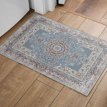 Orientalischer Waschbarer Vintage Teppich Weich Rutschfest Blau