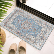 OMERAI Vintage Teppich Blau Orientalisch Kurzflor rutschfest