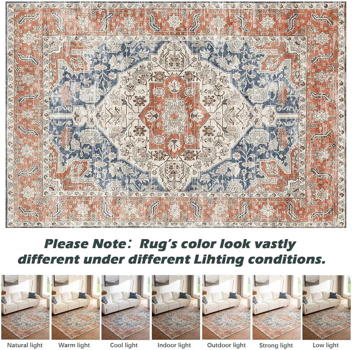 Waschbarer Vintage Teppich 200x290CM Orient Design Orange