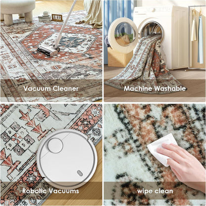 OMERAI Teppich Wohnzimmer 160x230cm Orange Orientalisch Weich Kurzflor waschbar Teppich