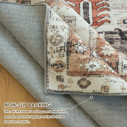 Teppich 160x230cm Orange Orientalisch Kurzflor Waschbar in Maschine