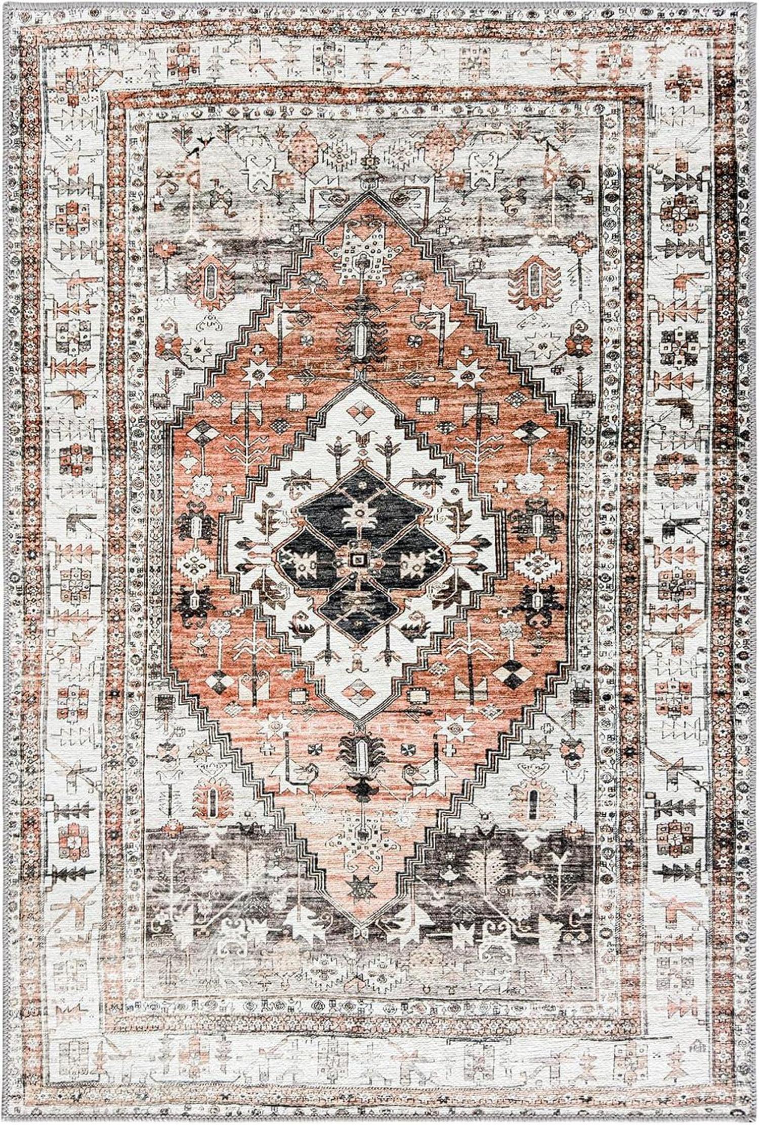 Teppich OMERAI Orange Orientalisch 160x230cm Weich Kurzflor Waschbar
