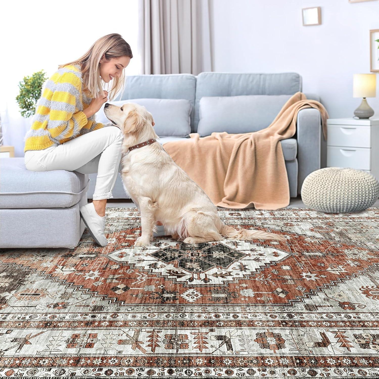 OMERAI Teppich Wohnzimmer 160x230cm Orange Orientalisch Weich Kurzflor waschbar Teppich