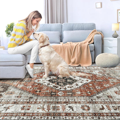 OMERAI Teppich Wohnzimmer 160x230cm Orange Orientalisch Weich Kurzflor waschbar Teppich