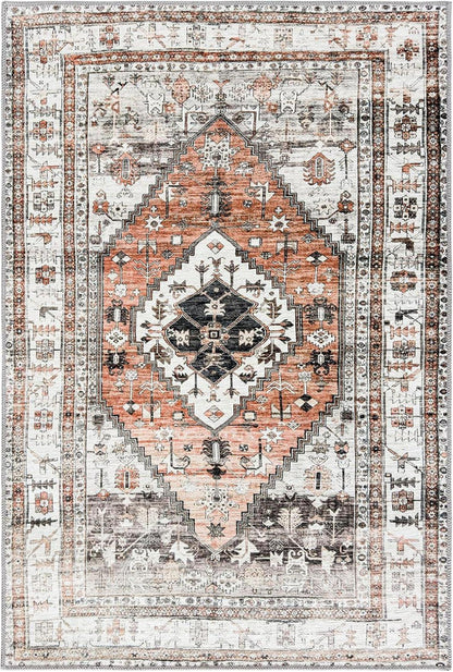 OMERAI Boho Teppich Orange 80x150cm Vintage Kurzflor waschbar