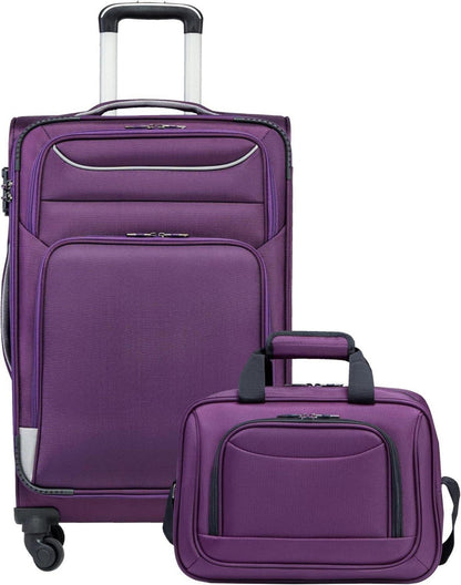 Koffer Trolley Set 2tlg Handgepäck TSA-Schloss Umhängetasche Lila