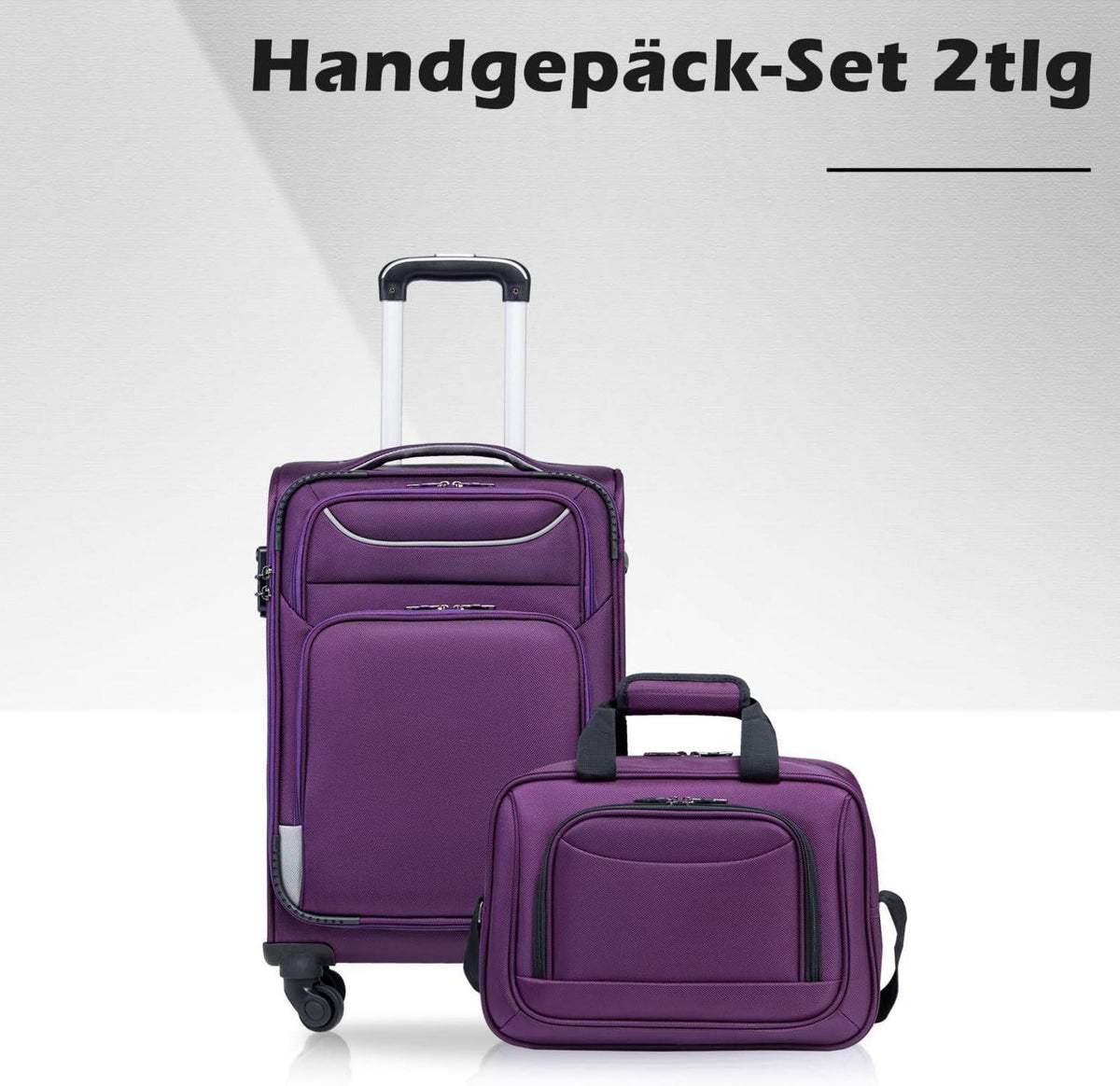 COOLIFE Koffer Set 2tlg Handgepäck Umhängetasche lila Silber