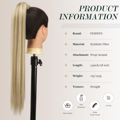 Langer glatter Pferdeschwanz Haarteil – Hellbraun & Blond 70cm